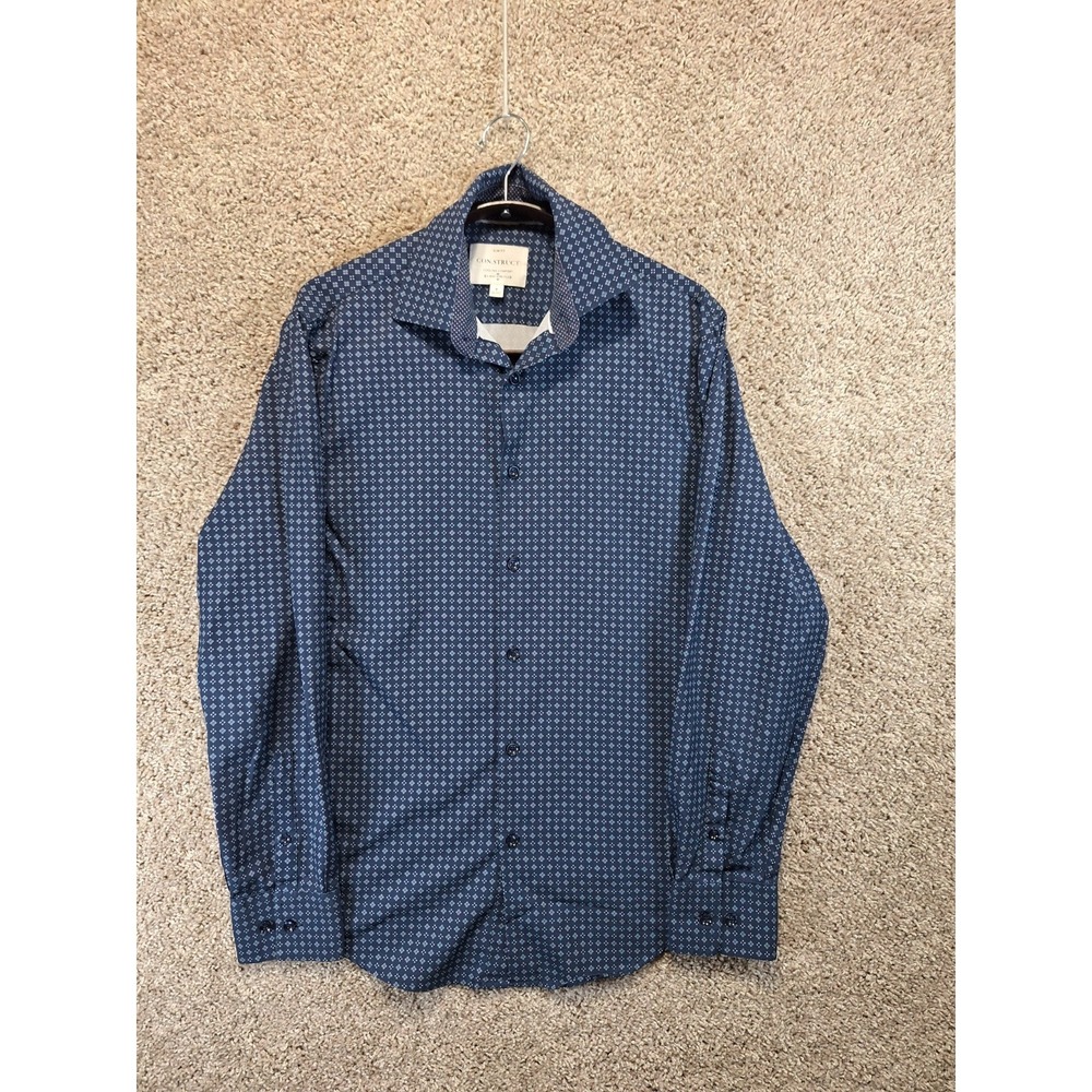 Con.struct Dress Shirt Mens Medium Blue Geometric Print 4-Way Stretch‎ Slim Fit